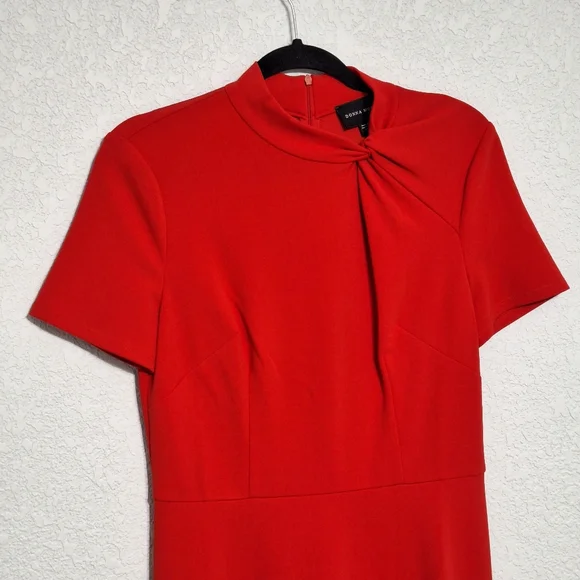 Donna Morgan Red Knee-Length Dress Twist Neckline Short Sleeve A-Line - Picture 3 of 7